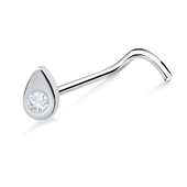 Drop Stone Shaped Silver Curved Nose Stud NSKB-202